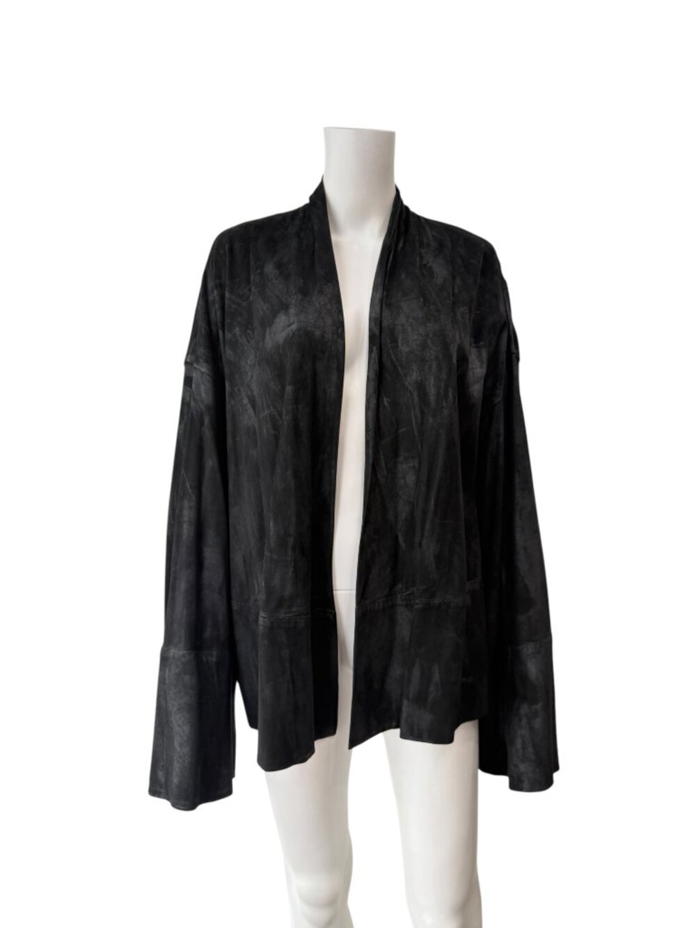 $2695 Urban Zen Black Coated Suede Open Cut-Out Cardigan Jacket size Large